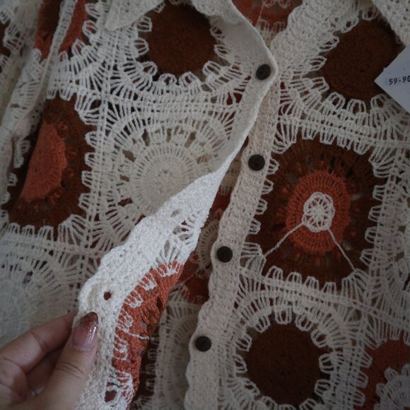 Crochet cardigan, apricot, S - cozy cottagecore cotton cute knitwear - Picture 2 of 5